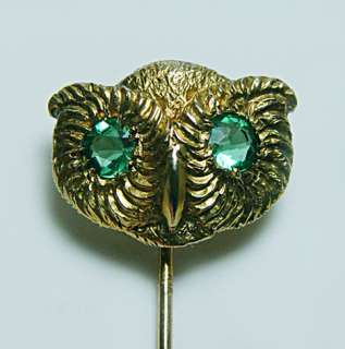Art Nouveau Owl Green Stone Alexandrite? Stick Pin 10K Solid Gold 