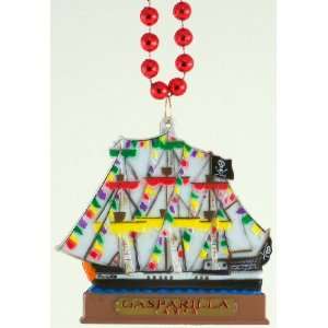 Gasparilla Deluxe Red Beads with Pirate Ship Medallion a 