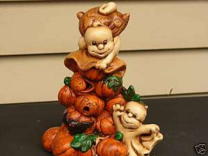 Finished Ceramic Stack of Pumpkins and Ghost  