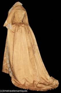 Romantic c1886 Gold Silk Satin Bustle Reception Gown  