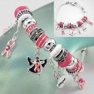  Breast Cancer ~ Pink Ribbon/Angel ~ Slide Bracelet 