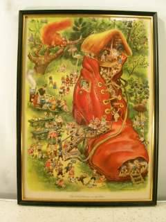 Vintage THE OLD WOMAN IN THE SHOE Busy Detailed Nursery Print Wood 