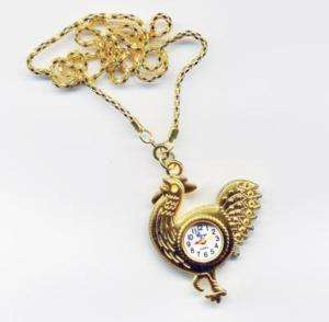 Gold color fighting Rooster Necklace Pendant Watch gift  