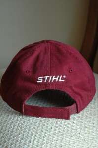 Stihl Hat / Cap Burgundy Red Fabric w Distressed Bill and Embroidered 