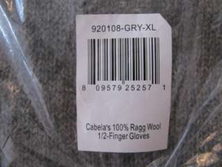 Cabelas Mens 100% Ragg Wool NEW Fingerless Gloves XL  