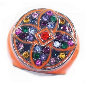    Colored Crystal Medieval Cross Fashion Ring on Orange Epoxy Band, 8