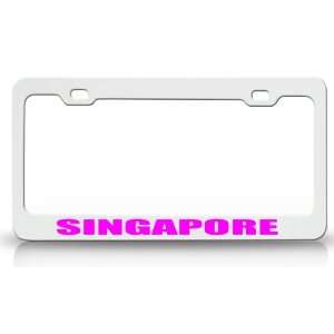SINGAPORE Country Steel Auto License Plate Frame Tag Holder White/Pink