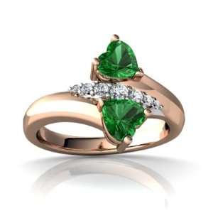  14k Rose Gold Heart Created Emerald Bypass Ring Size 4 