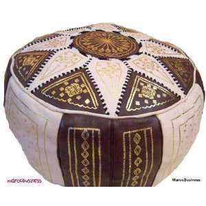  Moroccan Leather Pouf Brown & Beige Color
