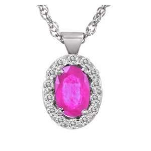 14K White Gold Round Diamond & Oval Pink Sapphire Pendant (1/2 cttw, H 