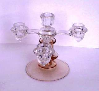 Candlestick with 4 Light Crystal Candle Arm Pink Base  