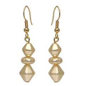  Statuesque Gold Cream Pearl Drop Hook Earrings Jewelry