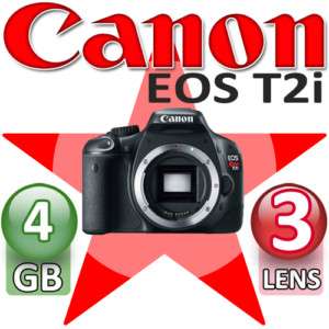 New Canon EOS Rebel T2i 550D 3 Lens 11 Item kit, 4GB SD  