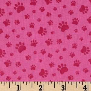  44 Wide Caterwauling Cat Paws Hot Pink Fabric By The 