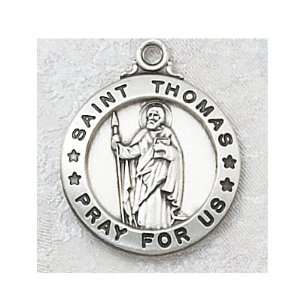 Sterling Silver St. Thomas Apostle Medal Round with 20 Rhodium Chain 