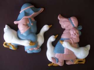 HOMCO Burwood AMISH Pink Blue Boy Girl Geese Plaques  