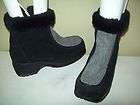 Womans Sporto Black Suede/Wool Zippered 2 Ankle Boots 