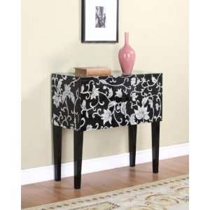  Black & White Floral Print Console with Straight Legs 