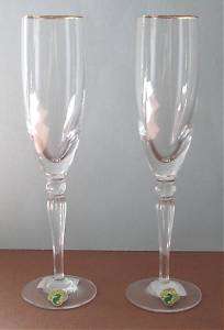 Waterford Carleton Gold Champagne Flutes Pair New  