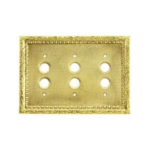 Victorian Triple Gang Push Button Switch Plate In Unlacquered Brass.