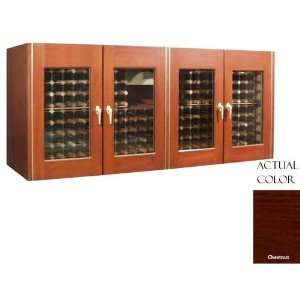   Bottle Four Door Wine Cellar Credenza   Glass Doors / Chestnut Cabinet