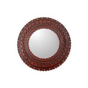 Tooled leather mirror, Flower of Cerrado (large) 