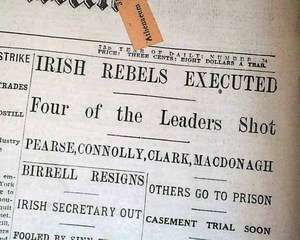   RISING Ireland Leaders EXECUTIONS Roger Casement 1916 Old Newspaper
