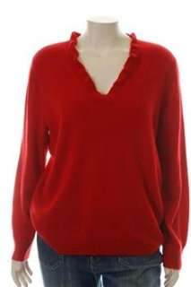   Lauren NEW Plus Size Pullover Sweater Red Cashmere Ruffled 2X  
