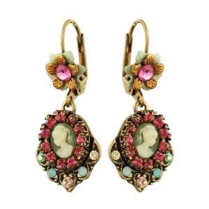   Negrin Beautiful Earrings with Lady Cameo and Pink Swarovski Crystals