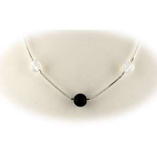 Black Onyx, Opalite Beads Sterling Silver Box Chain Necklace n1320