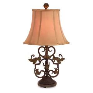 30 Spanish Inspired Tabletop Lamp with Distressed Iron Leaf Details