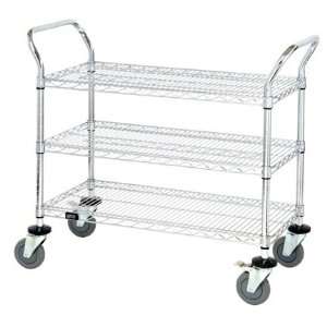 Mobile Wire Utility Cart 18 x 36 x 38H, 3 Wire Shelves CHROME 