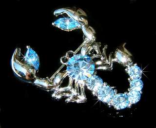 GOTHIC w Swarovski Crystal BLUE SCORPION KING insect pin Rhodium 