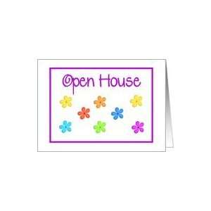  Open House Party Invitation Cute Painted Flowers Card 