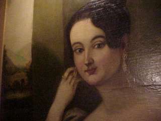 HUGE 19THC ORIGINAL PAINTING OF A LADY  