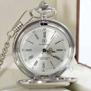 Unique Silver Dual Open Cover Mechanical Pocket Watch Hand Winding New 