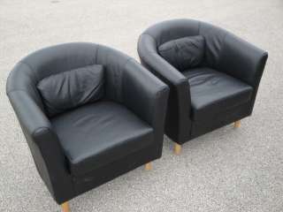 PAIR Matching Black Leather Lounge Chairs IKEA Tullsta  