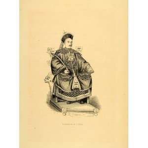 1843 Engraving Costume Chinese Emperor Robe Throne   Original 