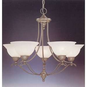  Five Light Pewter Chandelier With White Glass