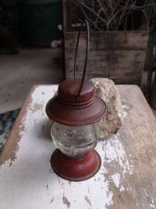 Early Primitive Vintage Tin Glass Railroad Lantern Candy Jar Victory 