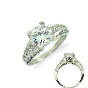 14k Solid White Gold Round Solitaire CZ Cubic Zirconia Engagement Ring