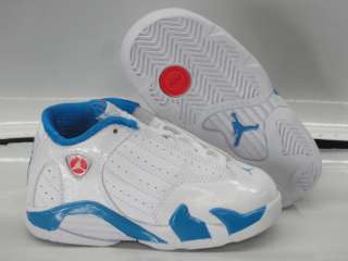   Air Jordan 14 Retro White Blue Sneakers Toddler Baby Size 6.5  