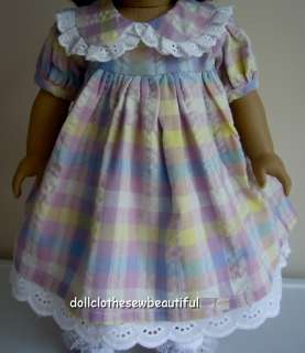 DOLL CLOTHES fit American Girl Lavender Plaid Dress Hat  