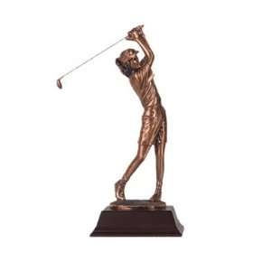 Copper Female Golfer Back Swing Figure, 12 inches H