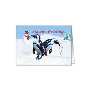  Christmas, Seasons Greetings, Penguins in Snow Card 