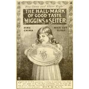  1899 Ad Higgins Seiter Fine China Cut Glassware Girl Plate 