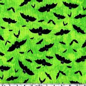  45 Wide Trick or Treat Dreams Bats Lime Fabric By The 