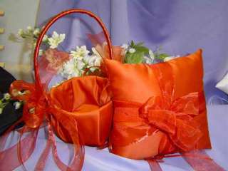 Rust Orange Ring Bearer Pillow Flower Girl Basket SET  
