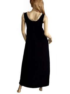 Vintage Dress Black Velvet Baby Doll Lace Trim 1970’S  