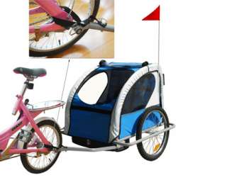 IN 1 Double Baby Bike Bicycle Trailer Stroller Kids Children Blue 